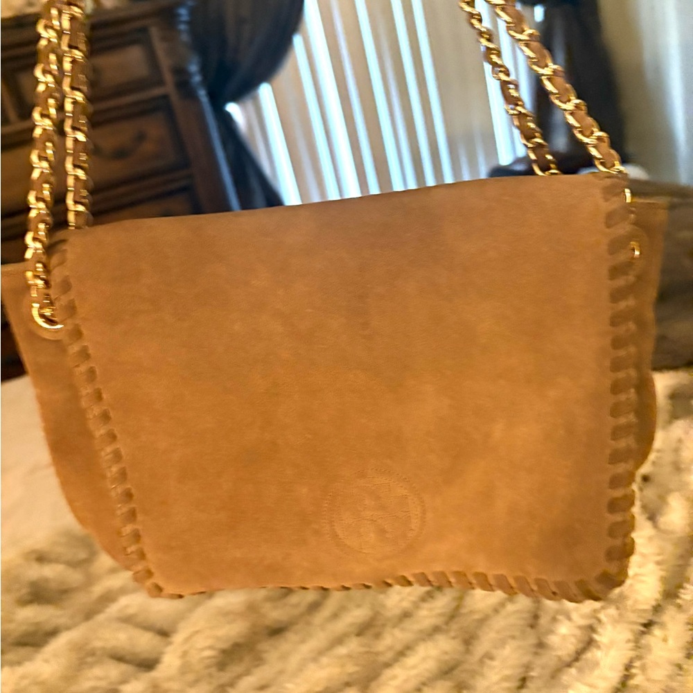 Tan Suede Chain Shoulder Bag
